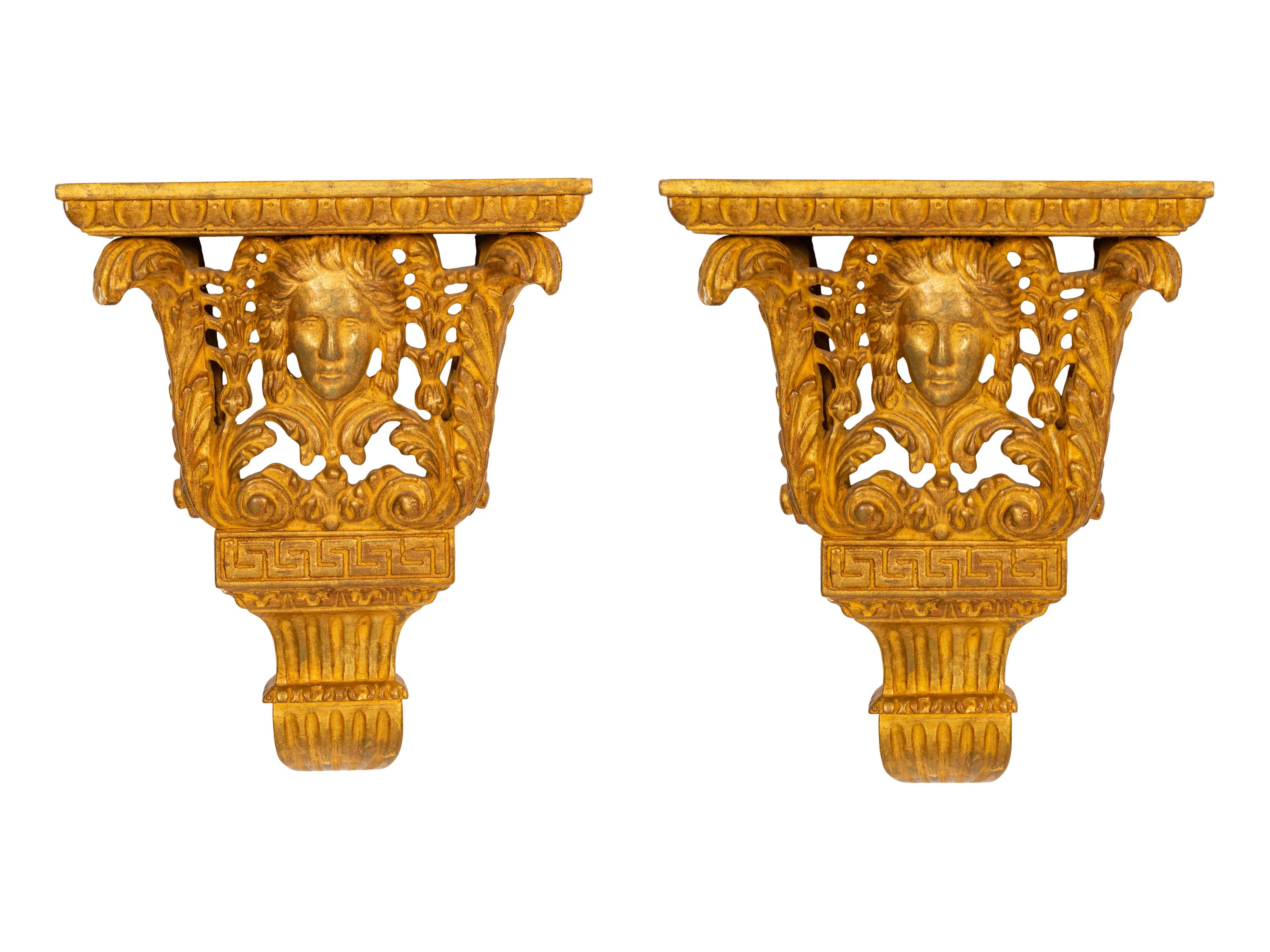 A Pair of George II Style Figural Giltwood Wall Brackets