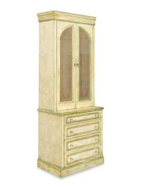A Pair of Cream and Green-Painted Bookcase Cabinets