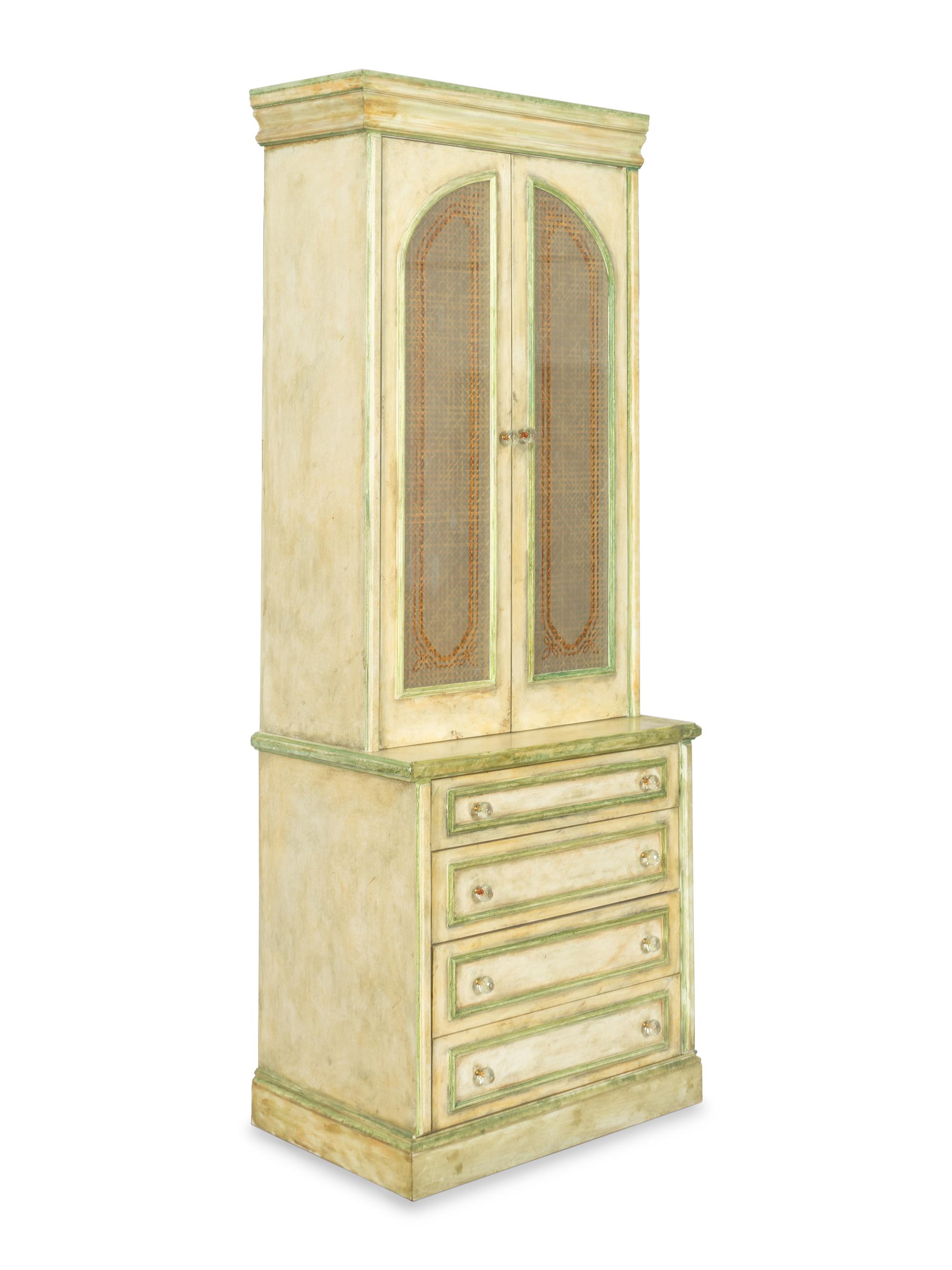 A Pair of Cream and Green-Painted Bookcase Cabinets