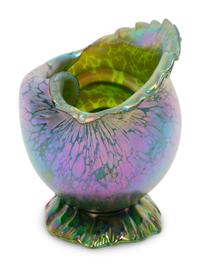 A Loetz Papillon Iridescent Art Glass Conch-Form Vase
