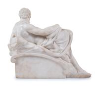 A Pair of Carved Alabaster Figures of Dusk and Dawn , After Michelangelo from The Tomb of Lorenzo de Medici