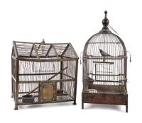 Three Folk Art Bird Cages and a Birdhouse