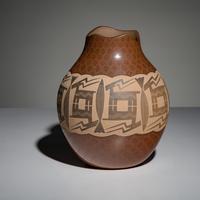 Jody Naranjo (Santa Clara, b. 1969) — Redware Pottery Vase, with Sgraffito Deer and Fish, 2002