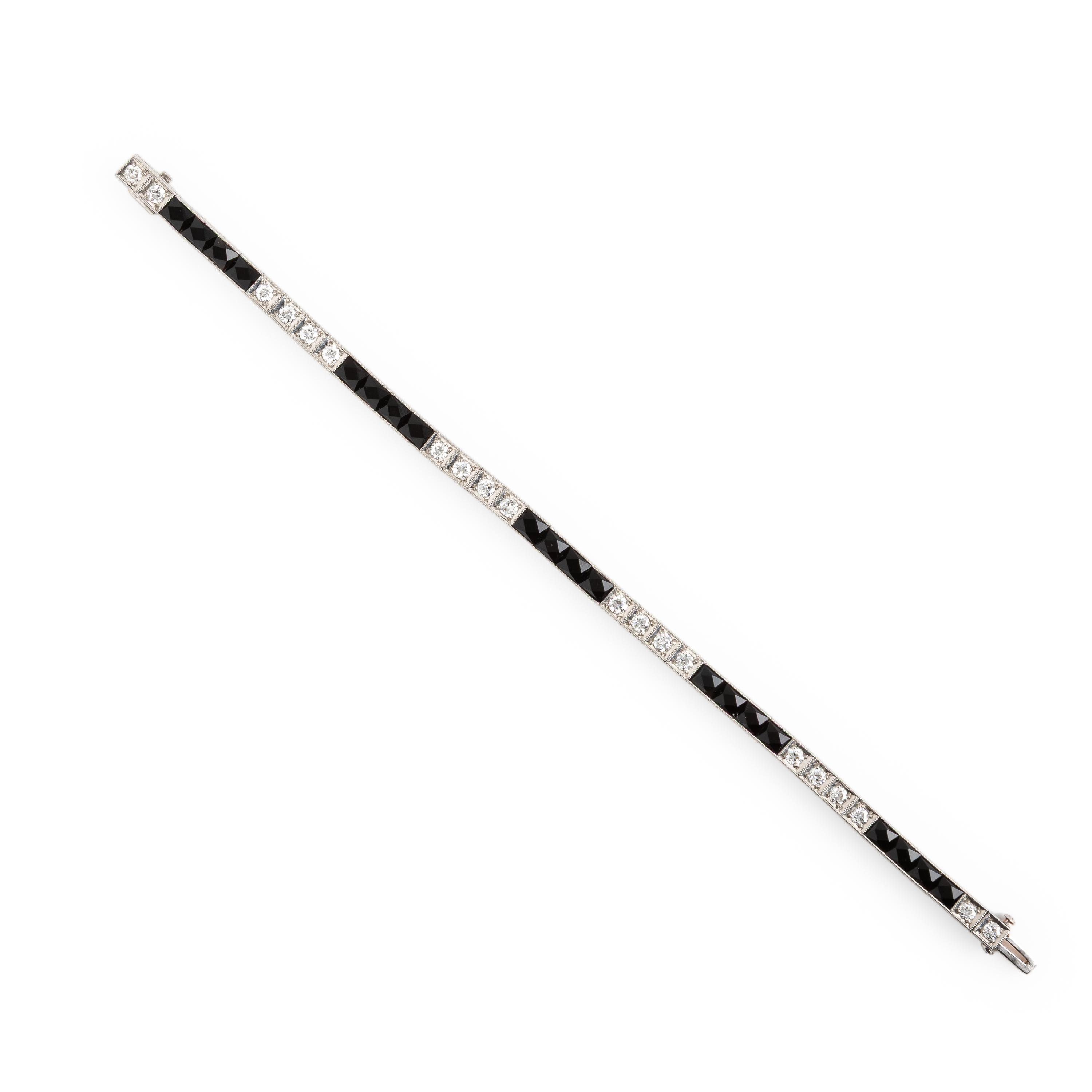 Art Deco, Onyx, Diamond, and Platinum Bracelet
