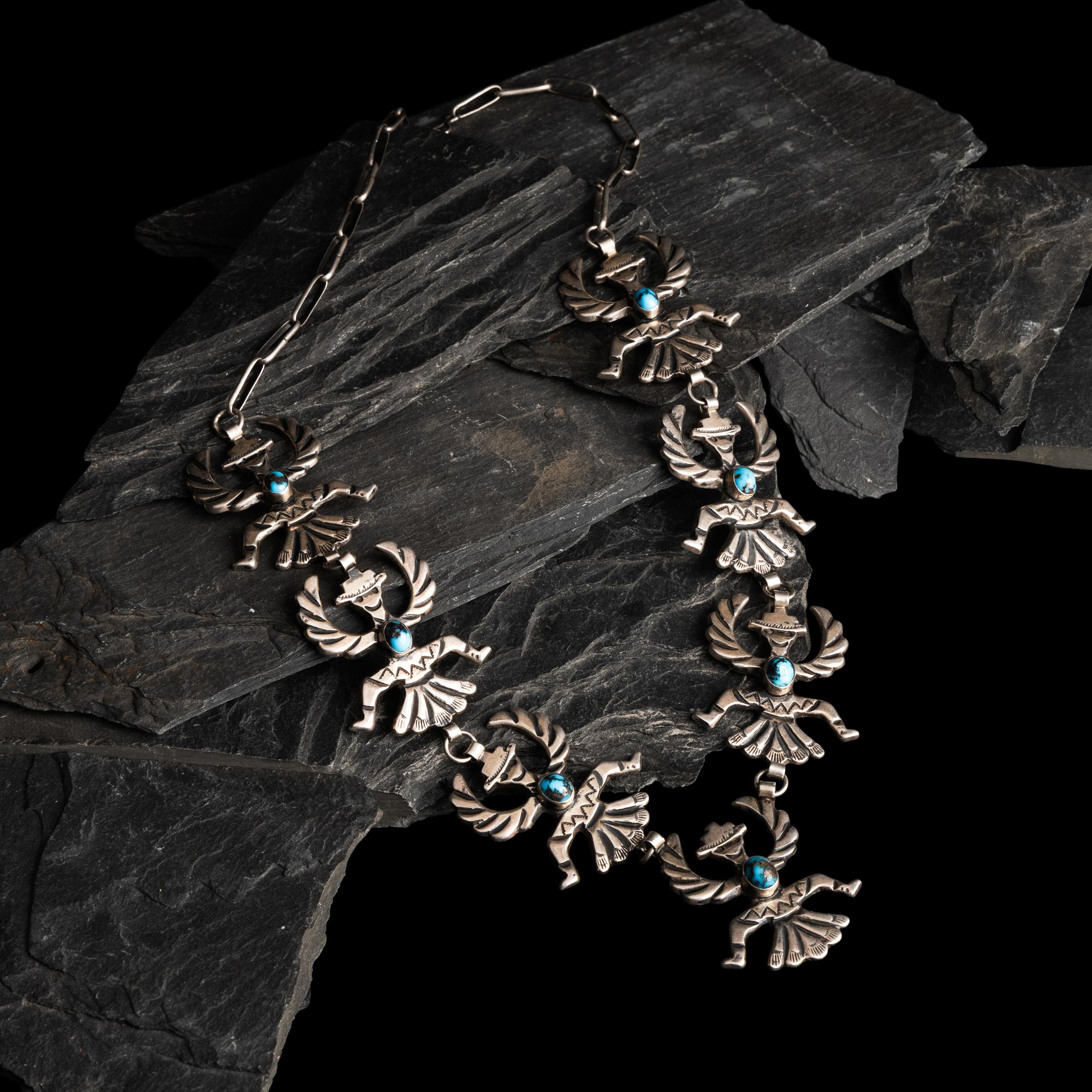 Horace Iule, Attributed (Zuni, 1901-1978) — Silver Knifewing and Persian Turquoise Necklace