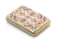 A Russian Enameled Silver Cigarette Case, Mark of Yakov Borisov, kokoshnik mark of Ivan Lebedkin, Moscow, late 19th/early 20th century,