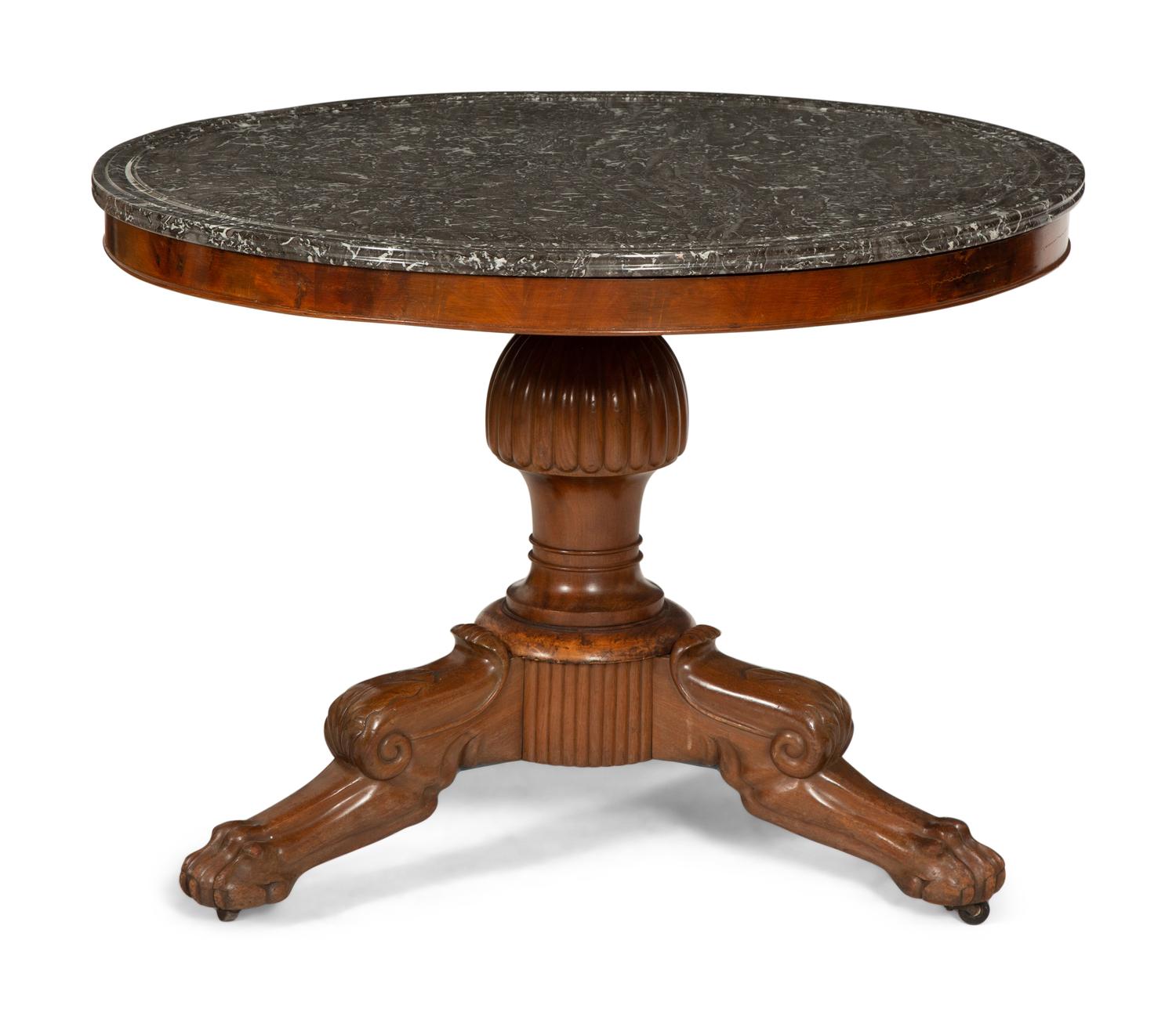 A Louis Philippe Mahogany Marble-Top Center Table