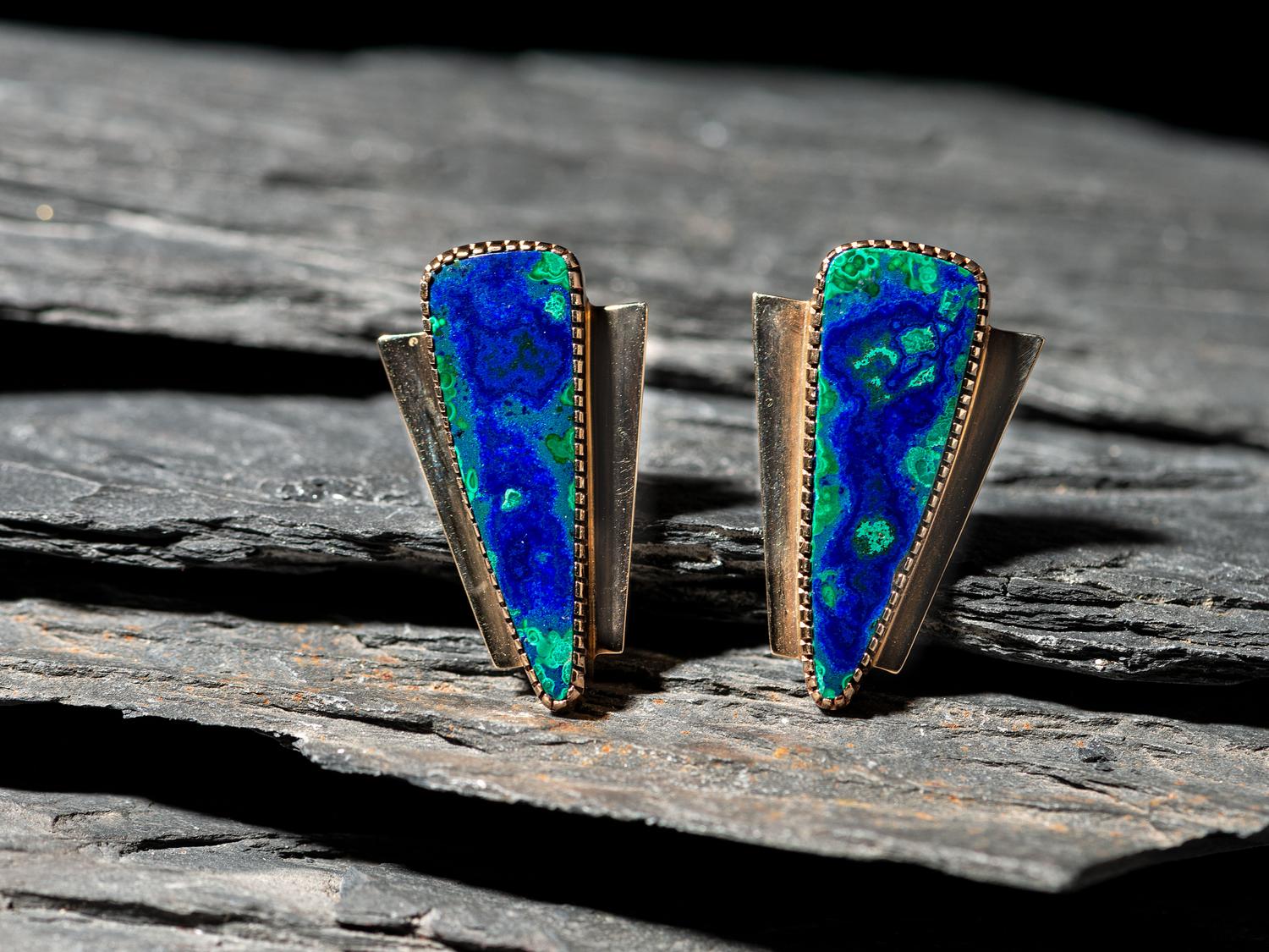 14K Gold and Azurite Clip Earrings