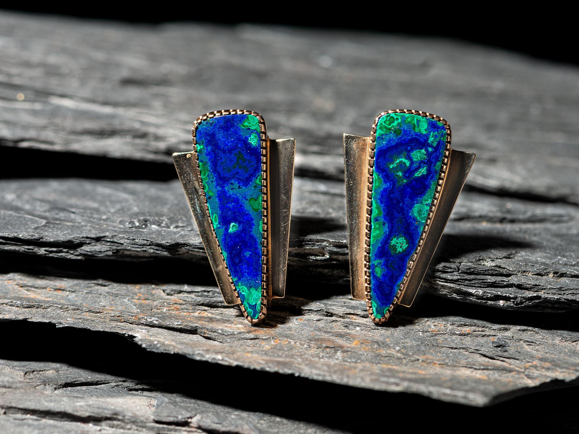 14K Gold and Azurite Clip Earrings