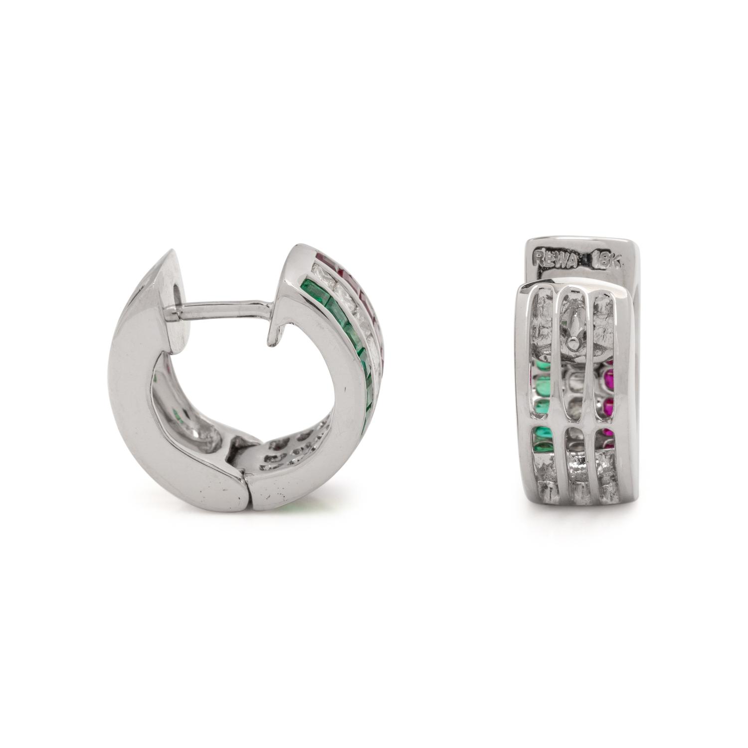 DIAMOND, RUBY AND EMERALD HUGGIE EARRINGS