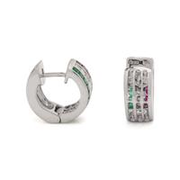 DIAMOND, RUBY AND EMERALD HUGGIE EARRINGS