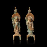 A Miniature Pair of Chinese Bronze Standing Figures of Avalokiteshvara 銅菩薩立像一對