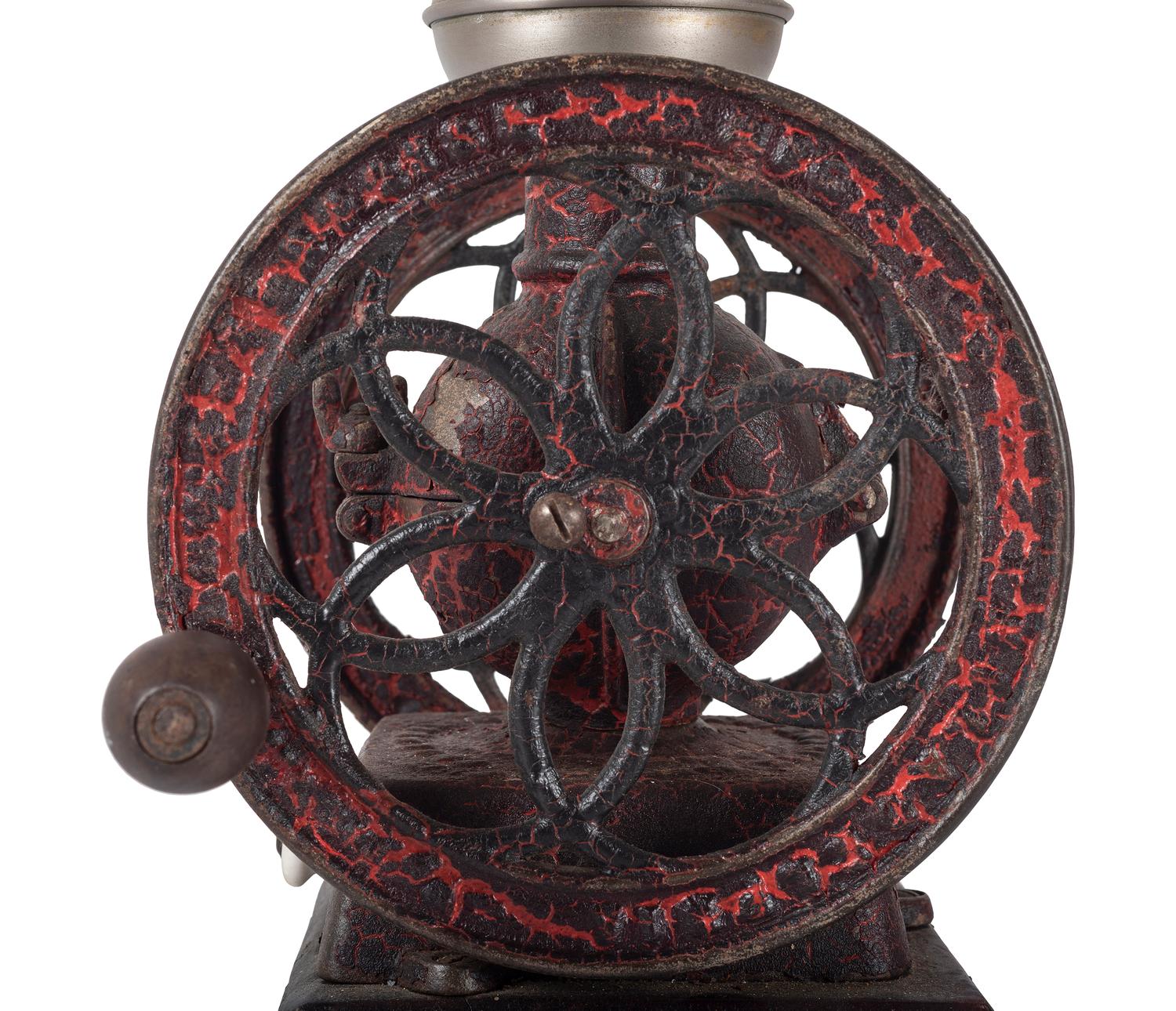 Two Enterprise Painted Cast Iron Coffee Mills with Eagle Finials