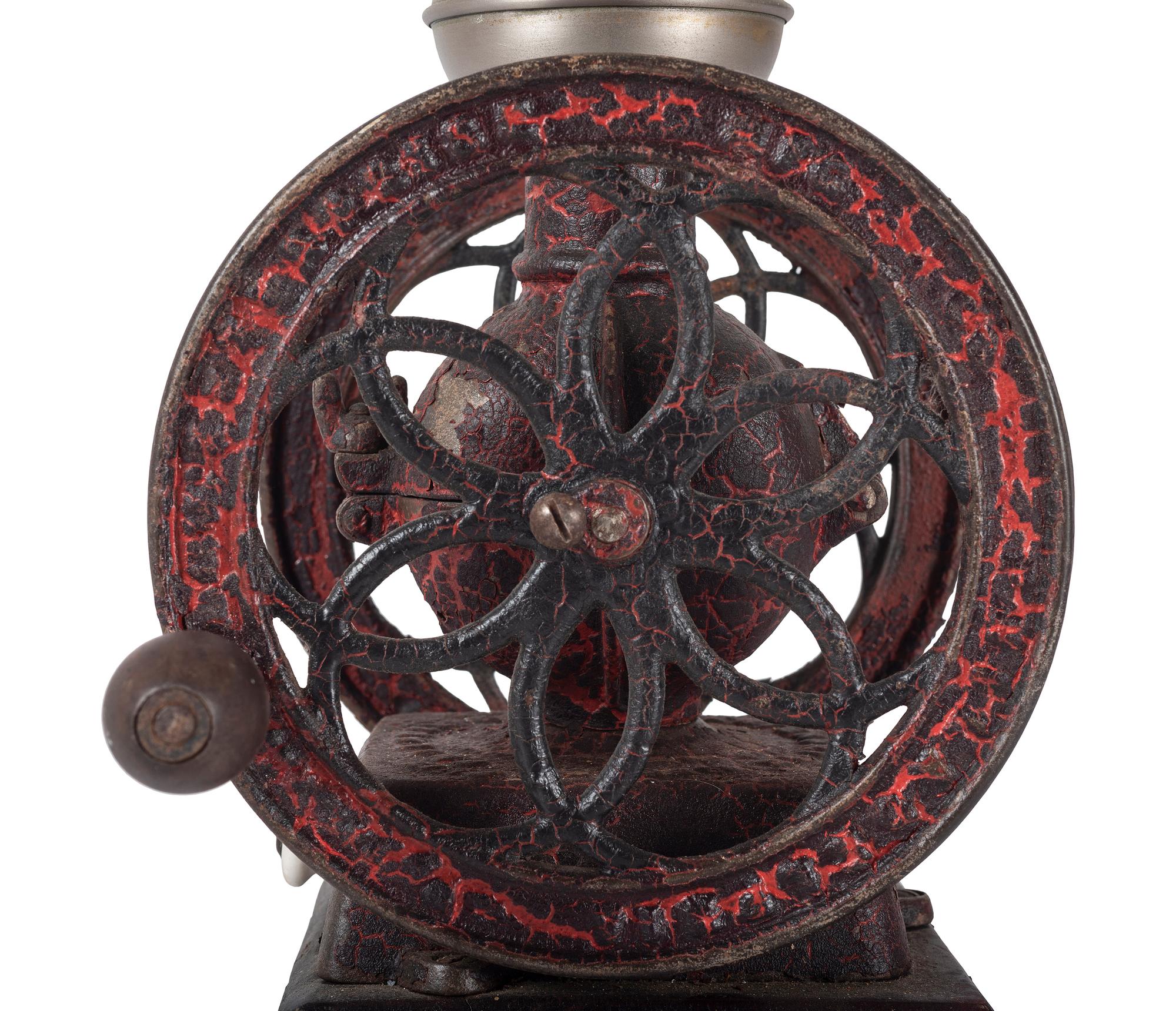Two Enterprise Painted Cast Iron Coffee Mills with Eagle Finials