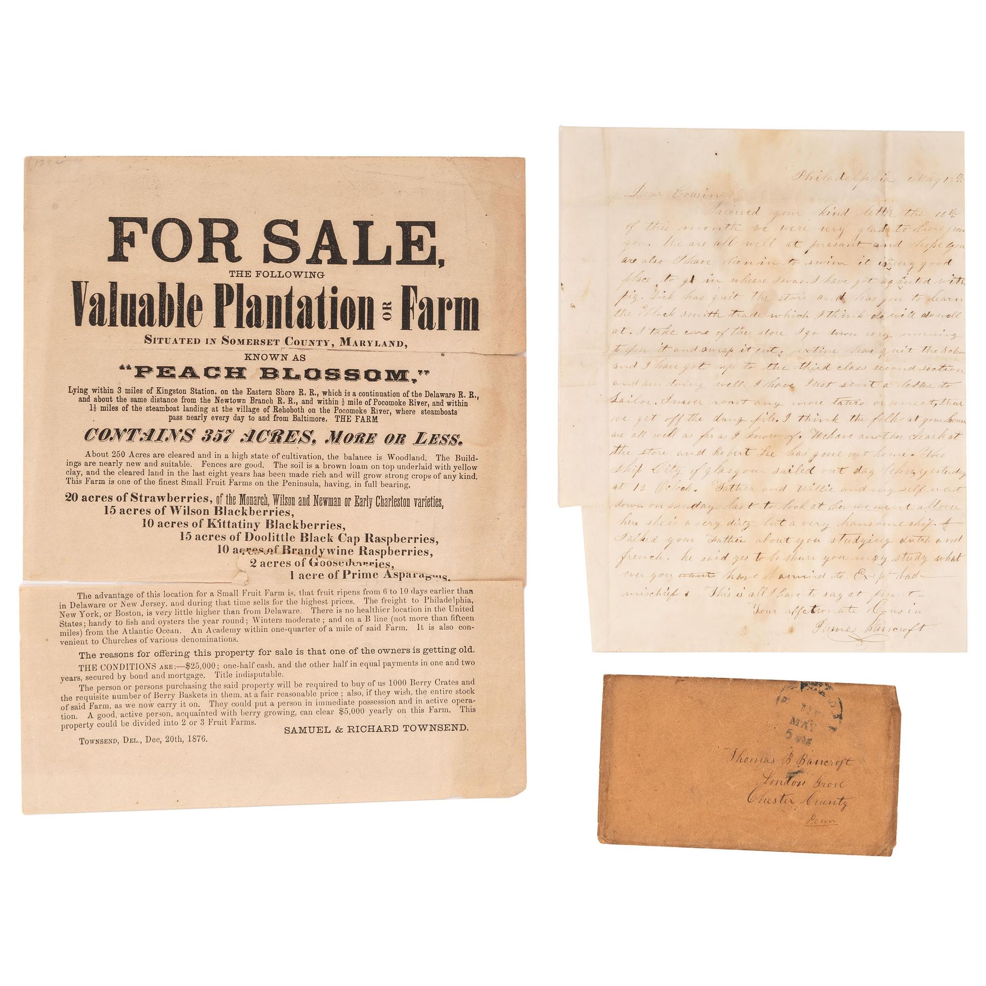 [GENERAL AMERICANA]. A group of 20 items, including cards advertising an evangelist and a flyer for a plantation for sale.