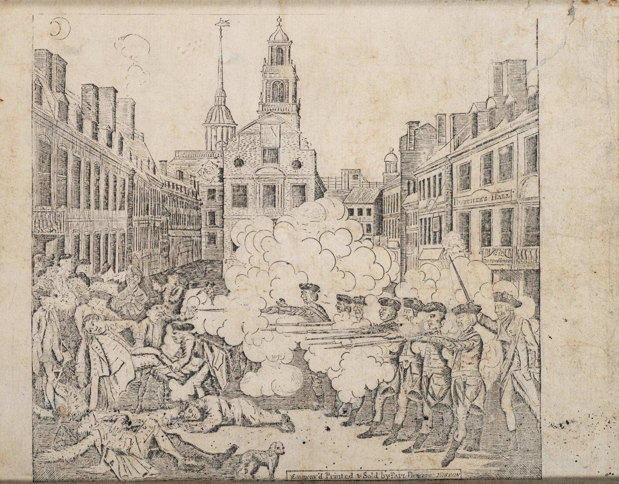 [REVOLUTIONARY WAR]. REVERE, Paul (1735-1818). The Bloody Massacre. Engraving of the Boston Massacre.