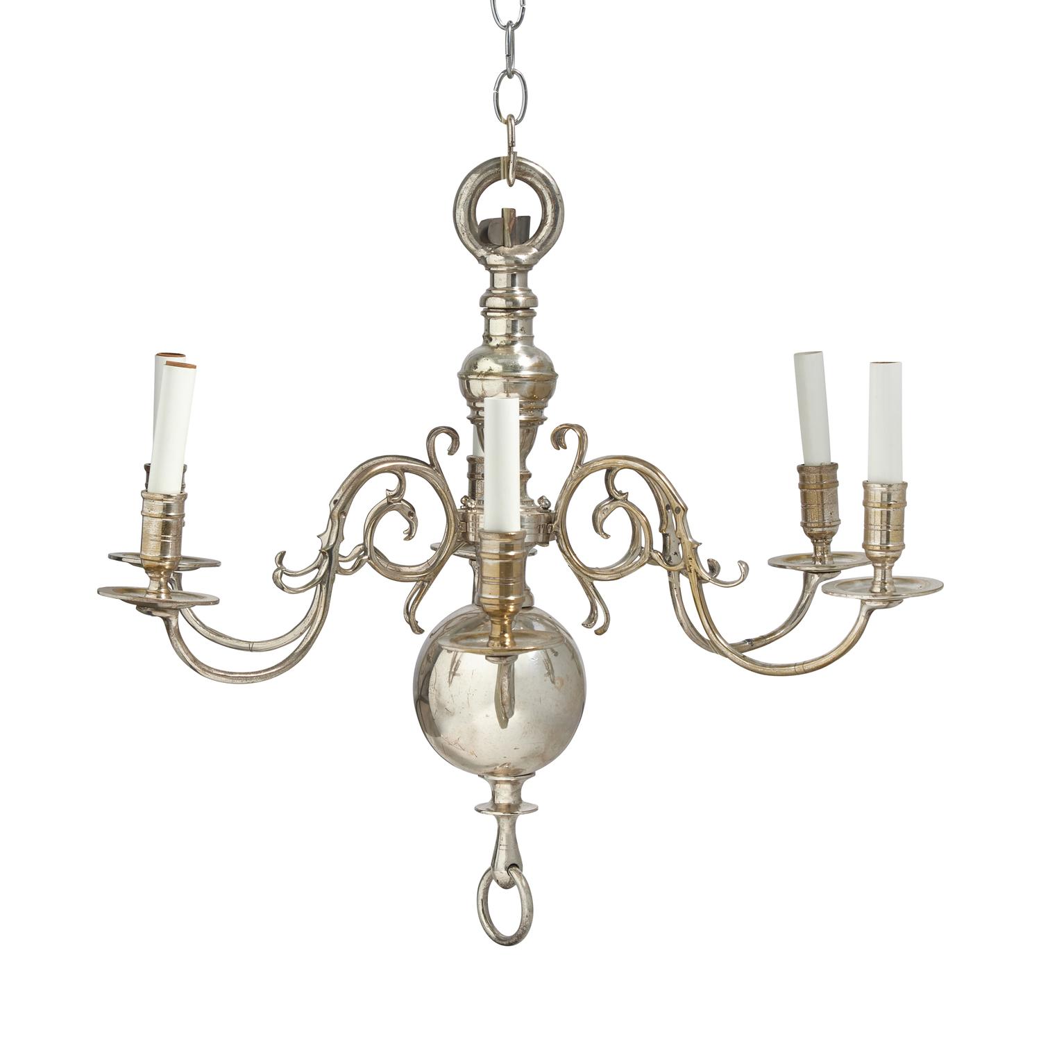 A Dutch Silver-Plated Six-Light Chandelier