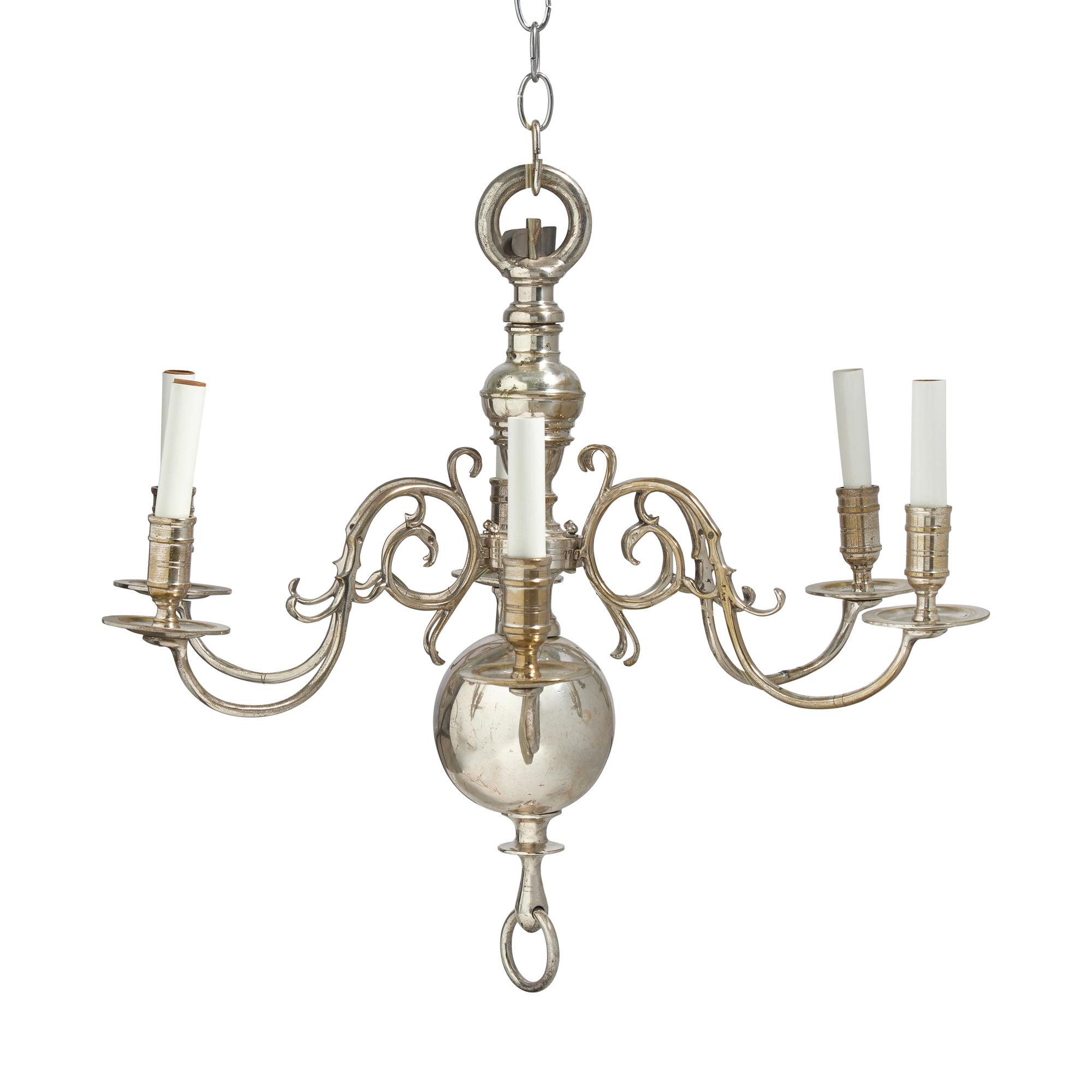 A Dutch Silver-Plated Six-Light Chandelier