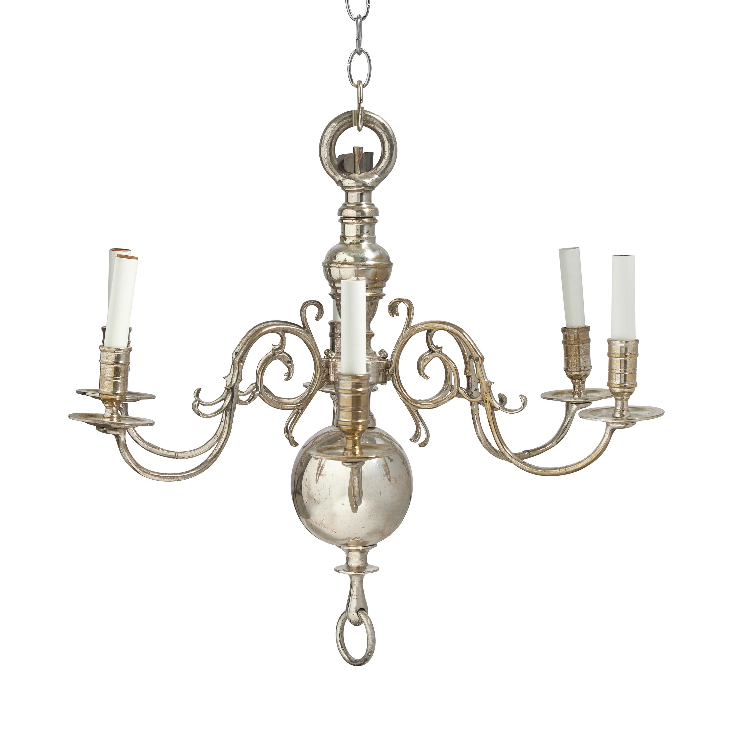 A Dutch Silver-Plated Six-Light Chandelier