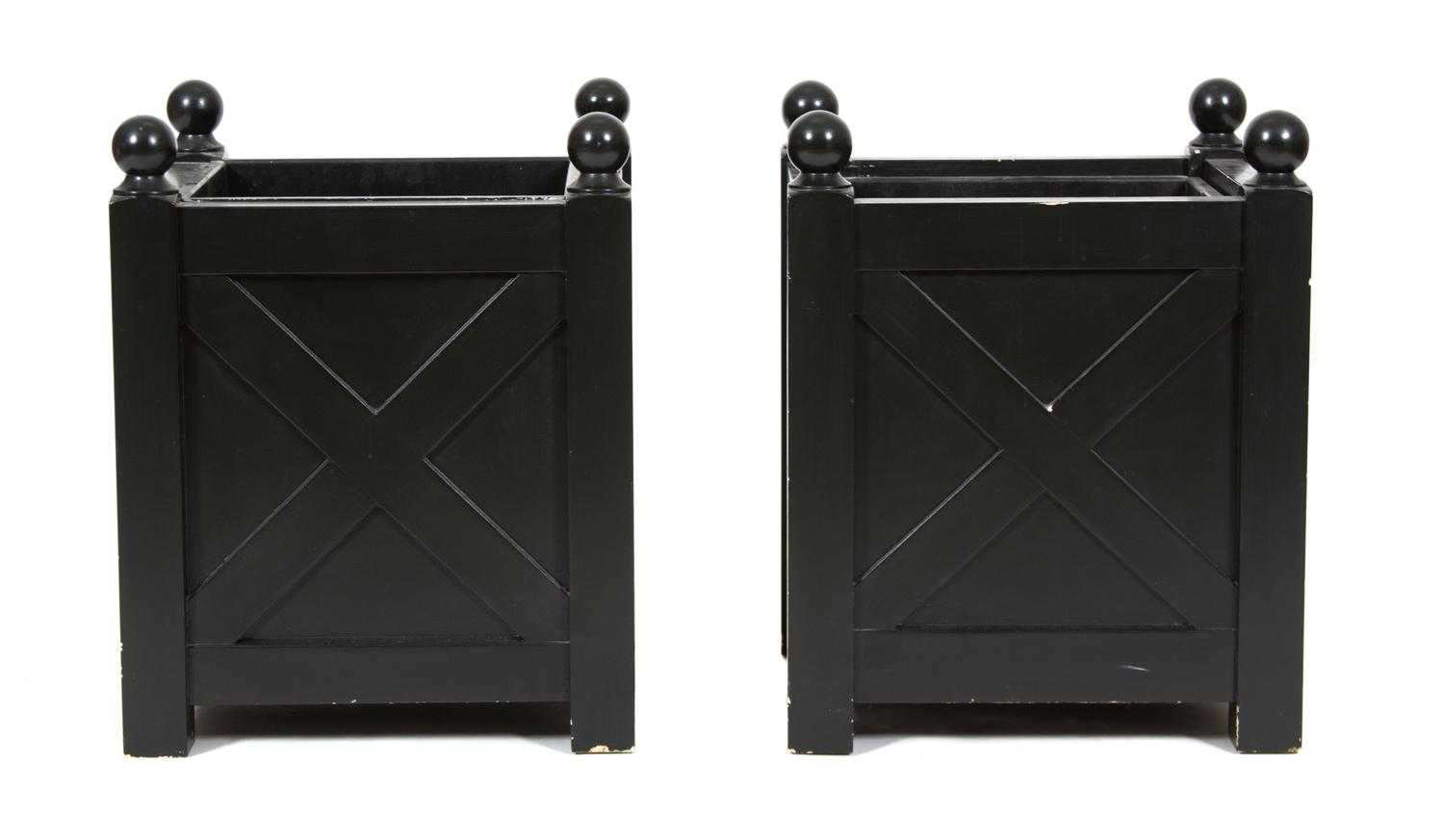 A Pair of Regency Style Black Composition Planters — 20TH CENTURY