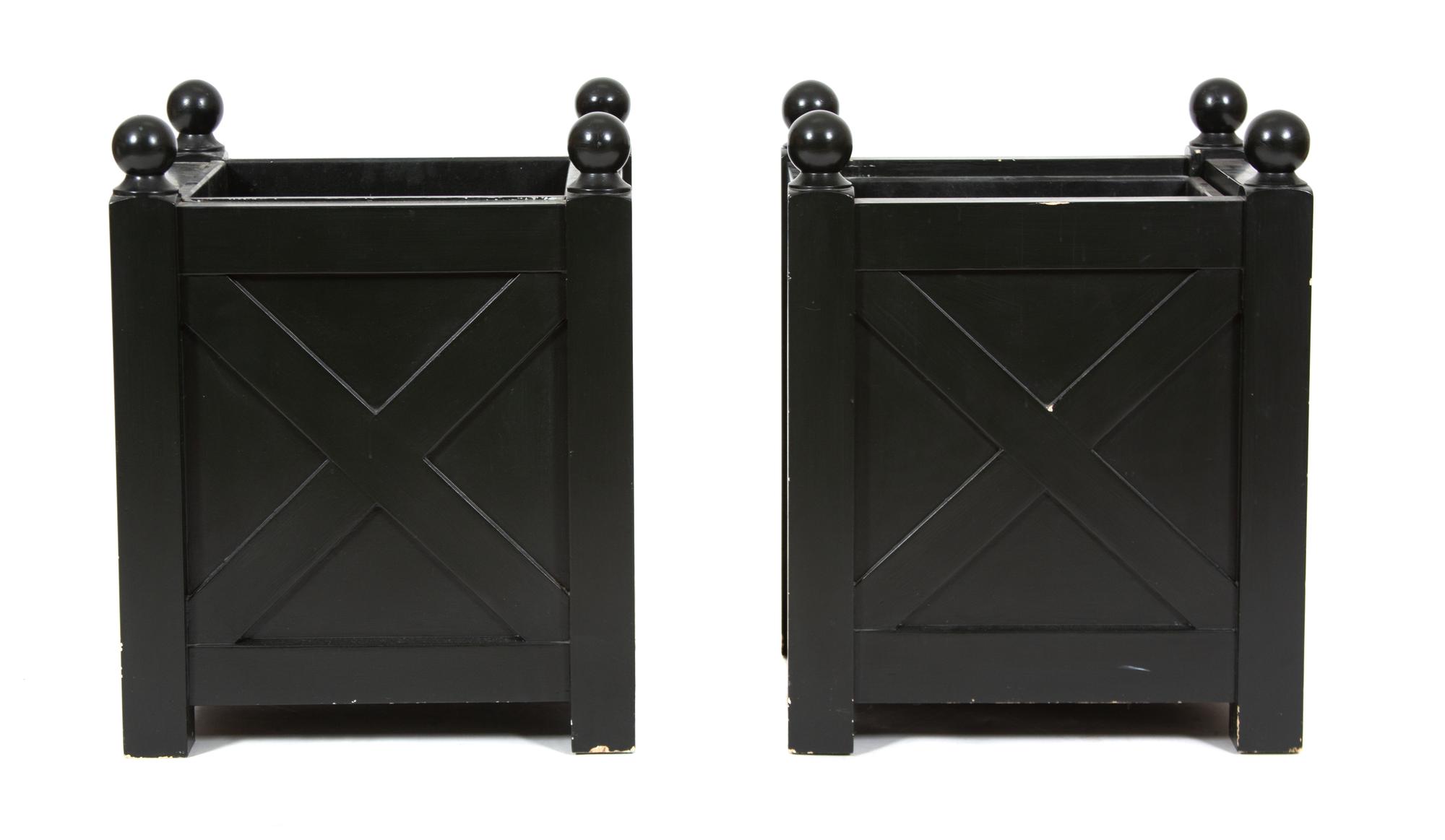 A Pair of Regency Style Black Composition Planters — 20TH CENTURY