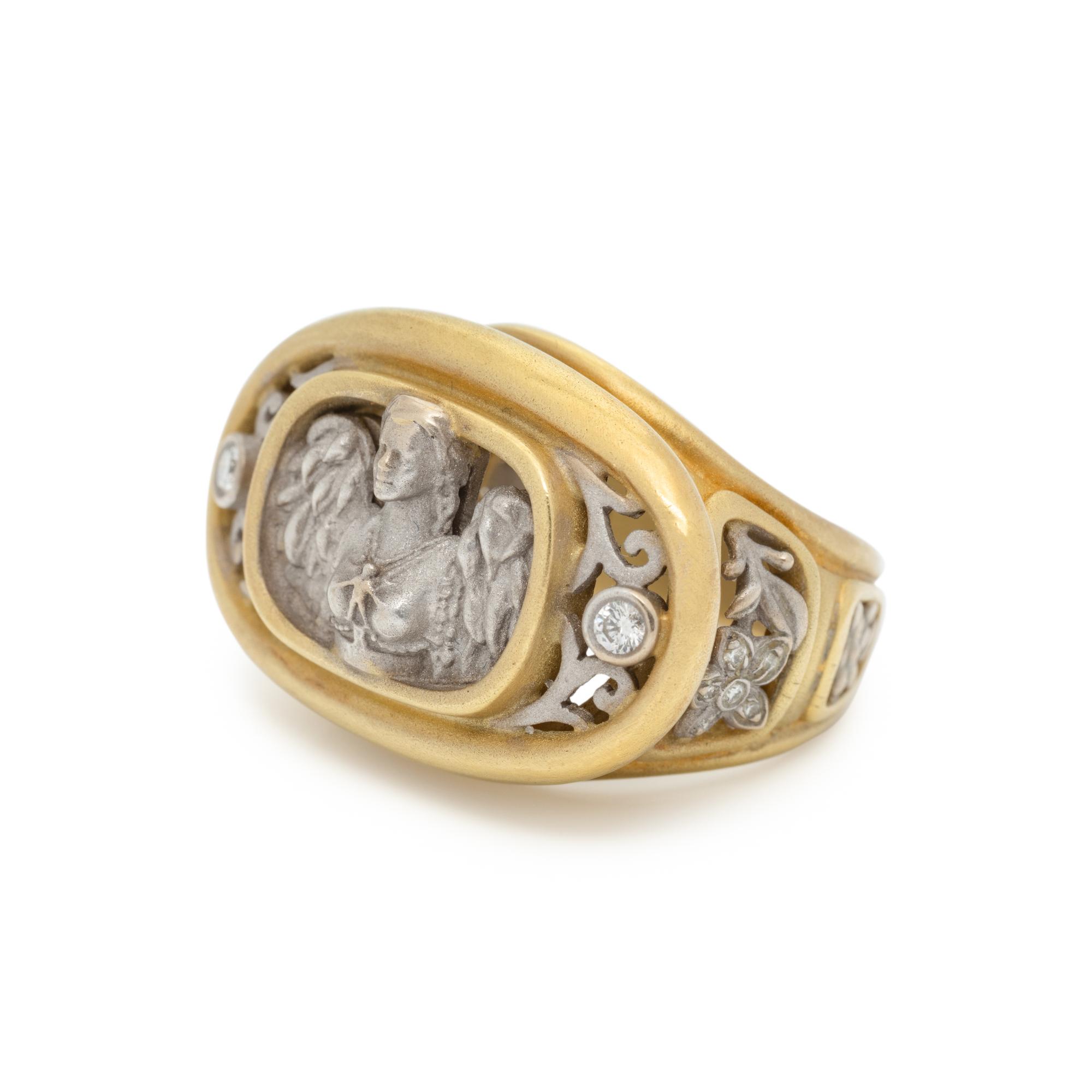 KIESELSTEIN-CORD, BICOLOR GOLD AND DIAMOND 'ANGEL IN THE WINDOW' RING