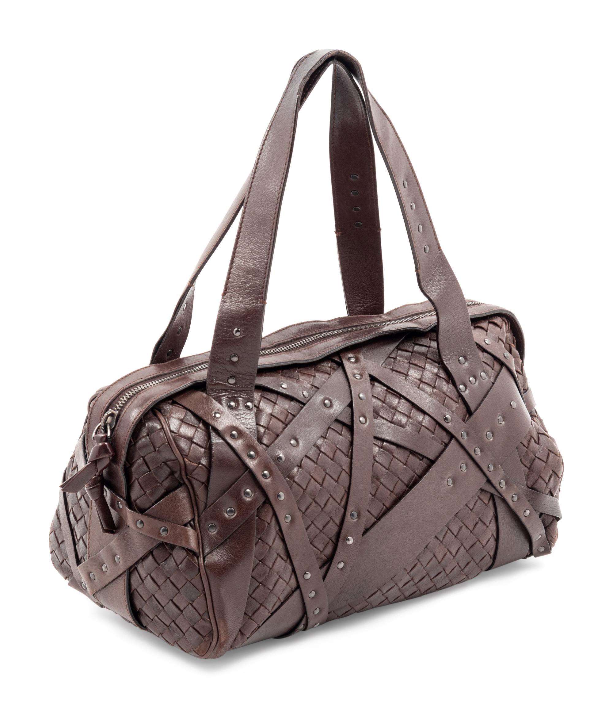 Bottega Veneta Studded Dark Brown Intrecciato Duffel,