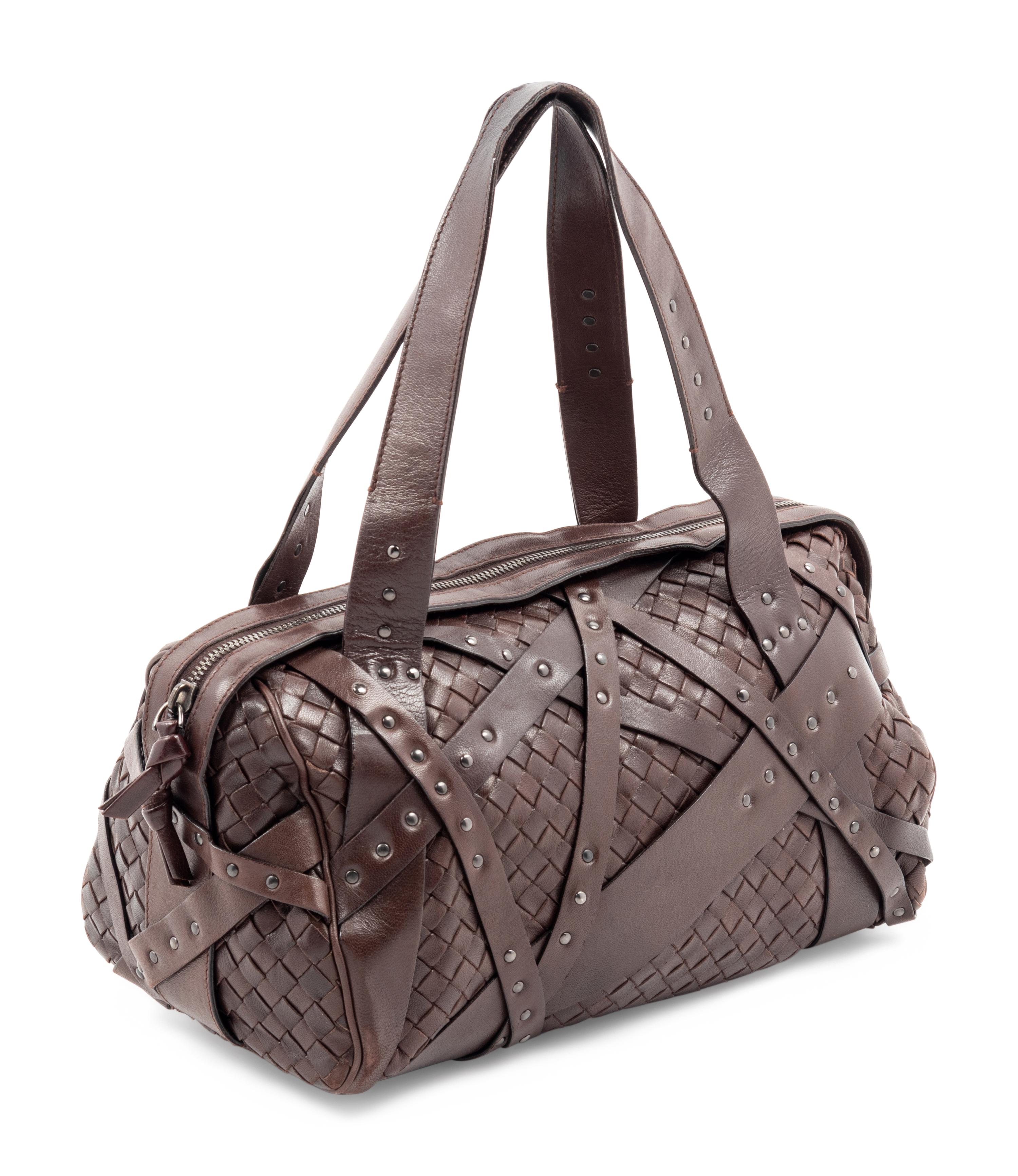 Bottega Veneta Studded Dark Brown Intrecciato Duffel,