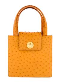 A Bulgari Pumpkin Ostrich Handbag, 7.75" x 7.5" x 3"; Strap drop: 17.5".
