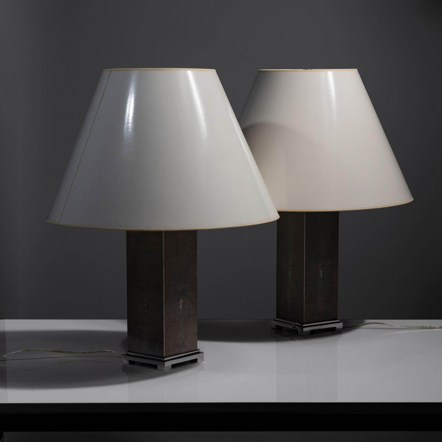 Shagreen table lamps, pair, c. 1985