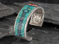Sterling Silver and Figural Micro Mosaic Inlay Cuff Bracelet