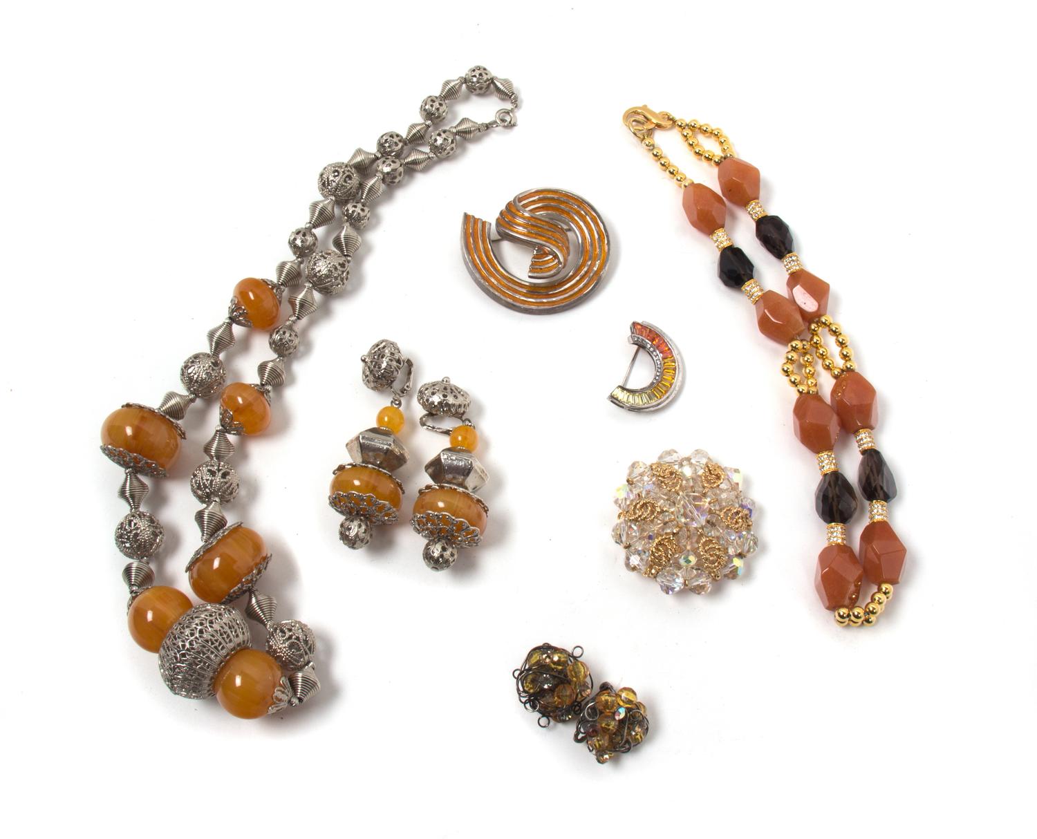 A Group of Orange Tone Costume Jewelry,