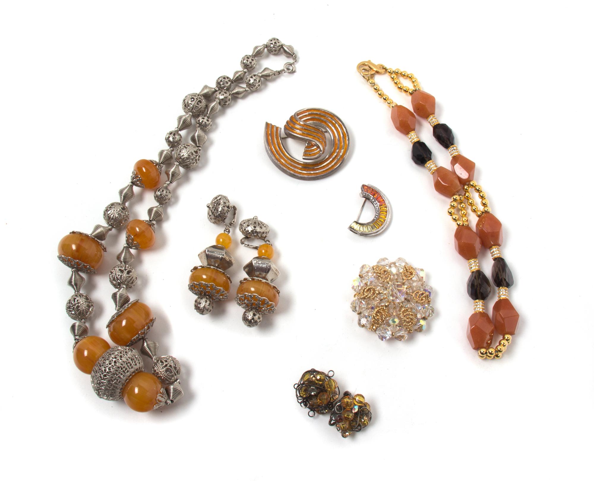 A Group of Orange Tone Costume Jewelry,