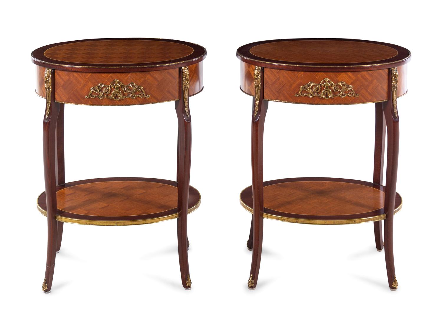 A Pair of Louis XV/XVI Transitional Style Parquetry Side Tables