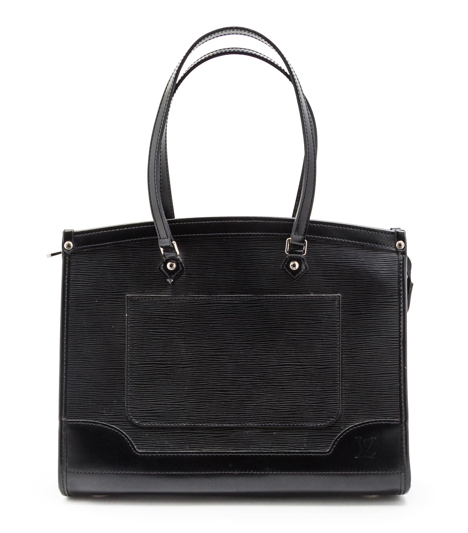 A Louis Vuitton Black Epi Leather Madeleine GM Bag, 13 x 10 x 5 inches.