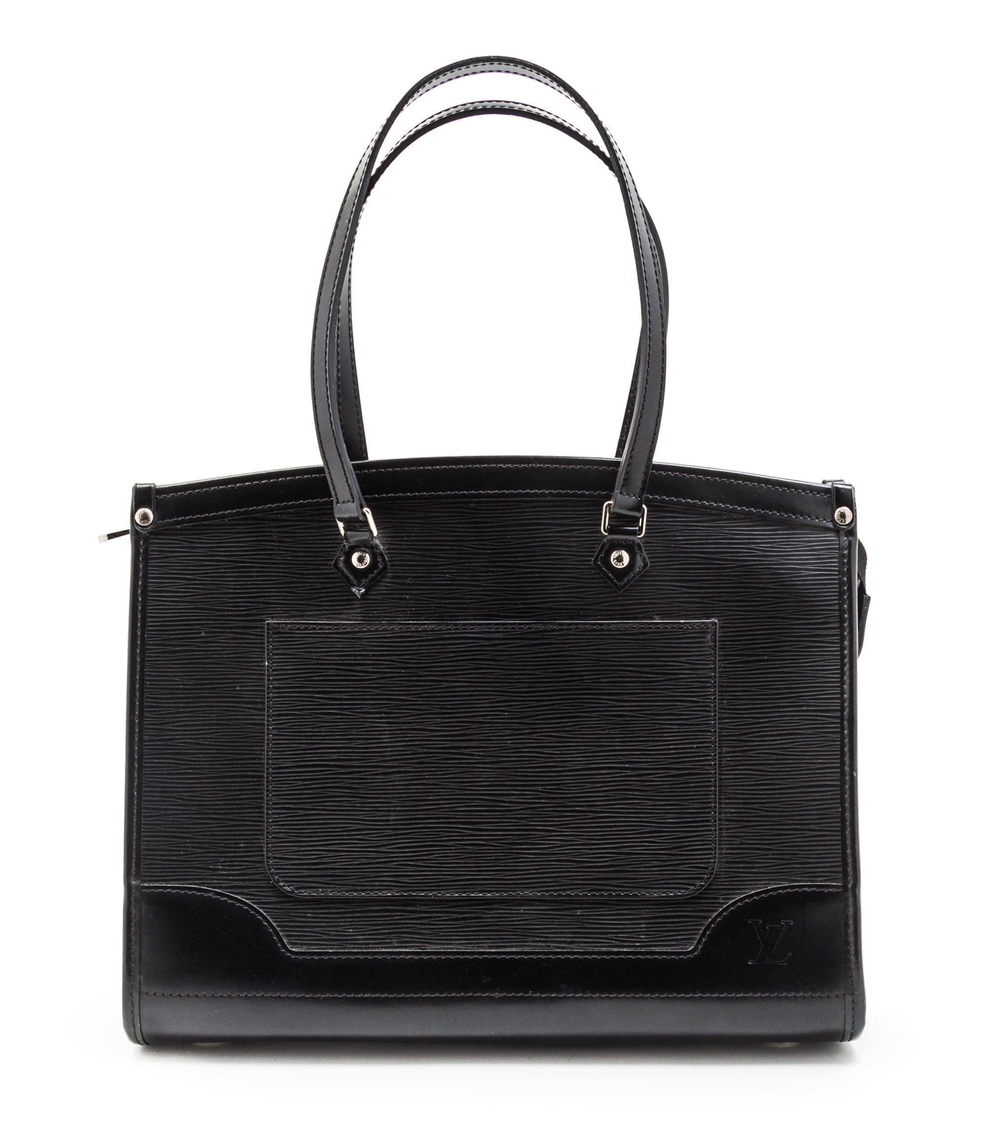 A Louis Vuitton Black Epi Leather Madeleine GM Bag, 13 x 10 x 5 inches.