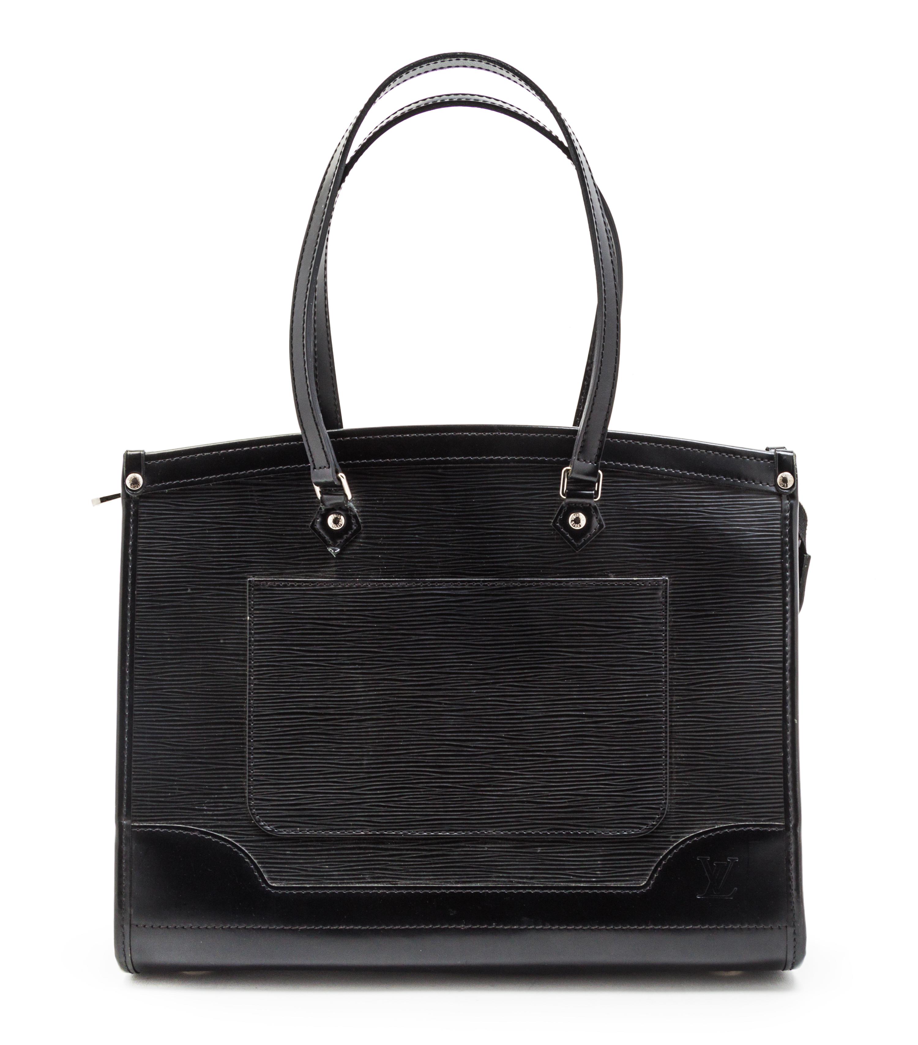 A Louis Vuitton Black Epi Leather Madeleine GM Bag, 13 x 10 x 5 inches.