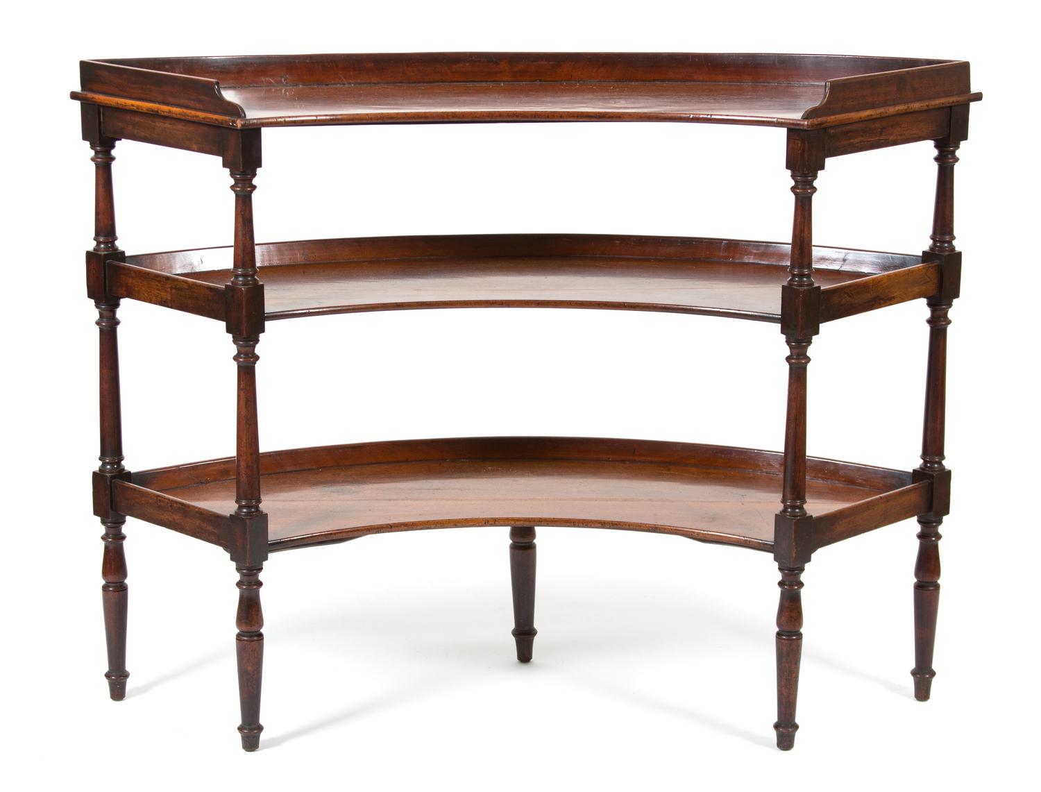 A Late Regency Mahogany Three-Tier Curved Serving Board Height 40 1/2 x width 53 x depth 19 1/2 inches. — 19TH CENTURY