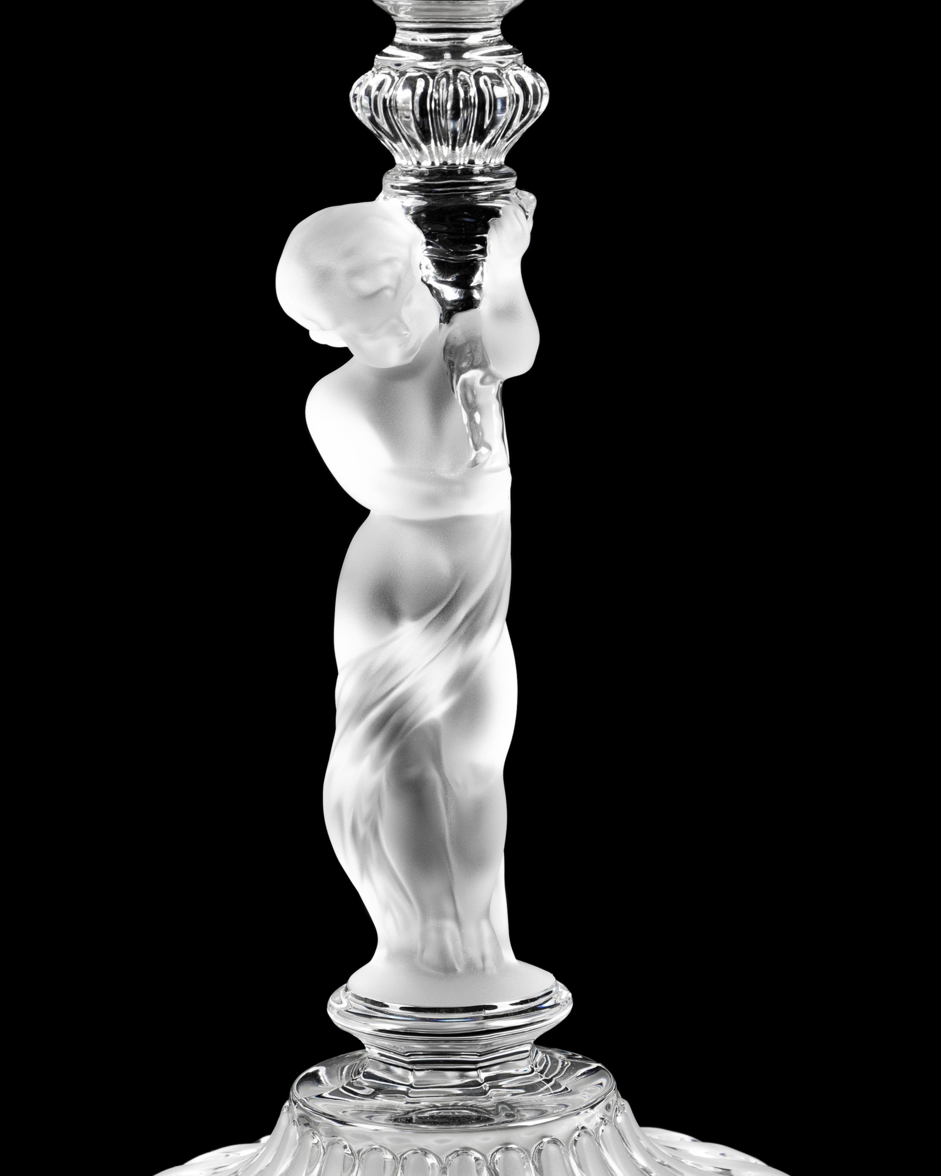 A Pair of Baccarat Etched and Molded Glass Figural Two-Light Candelabra