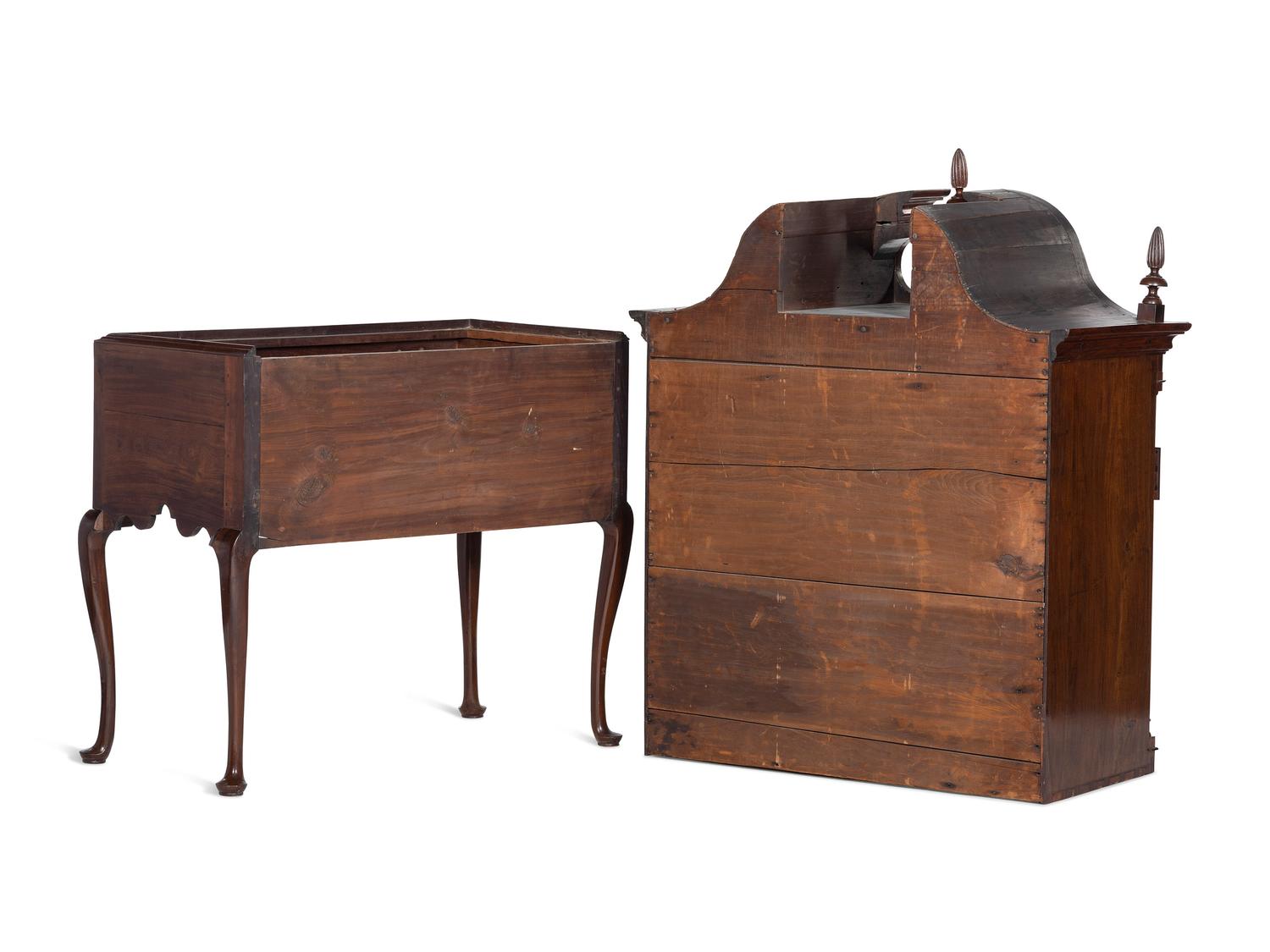 A Queen Anne Carved Mahogany Bonnet-Top High Chest of Drawers