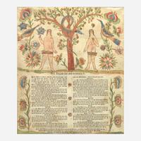 An Adam and Eve hand-decorated letterpress broadside decorated by Georg Friedrich Speyer (active 1774-1801), circa 1790