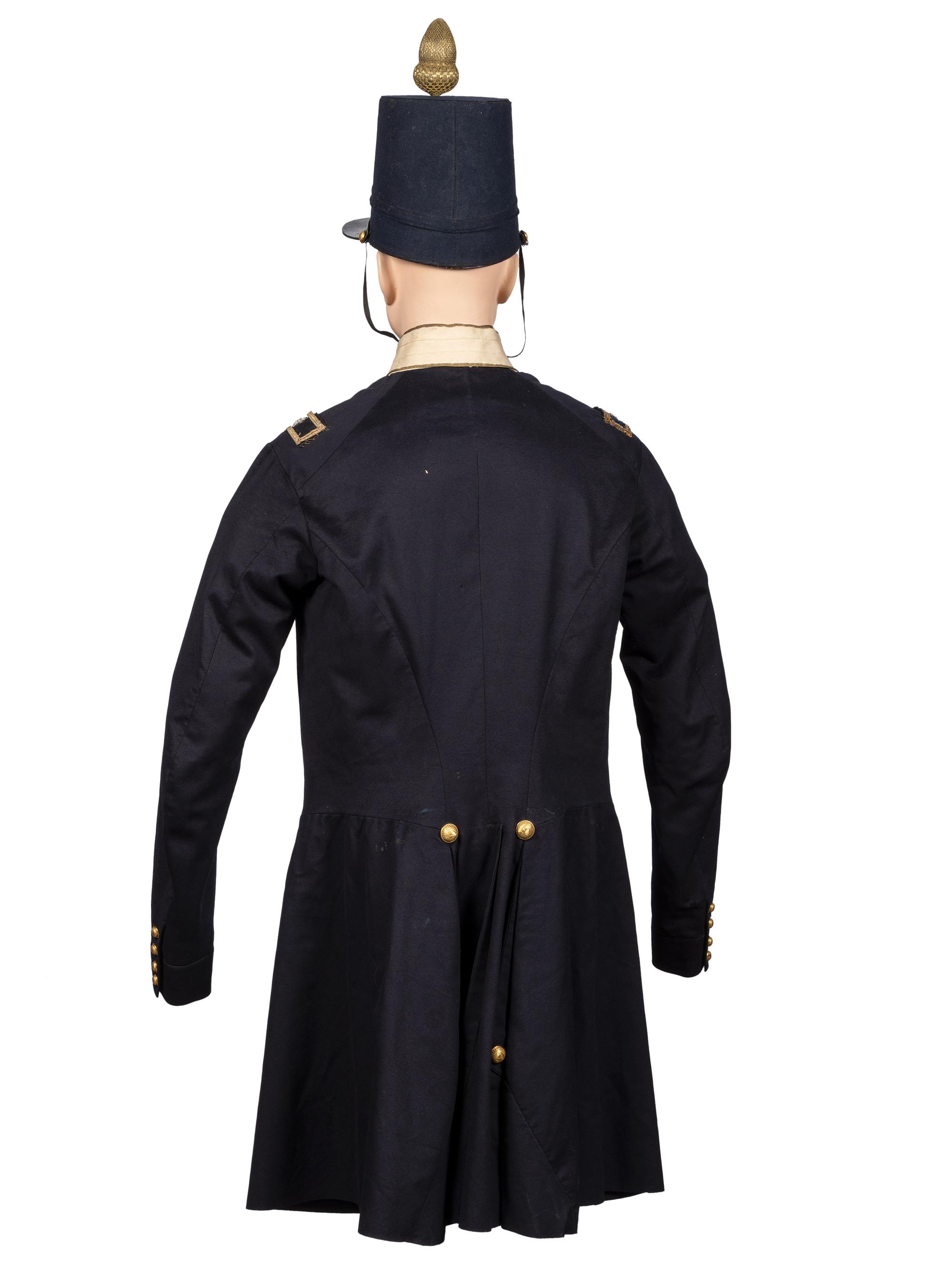 [MILITIA]. Frock coat and Model 1851 shako with original box identified to Massachusetts Militia Brigadier General Eliab Ward.