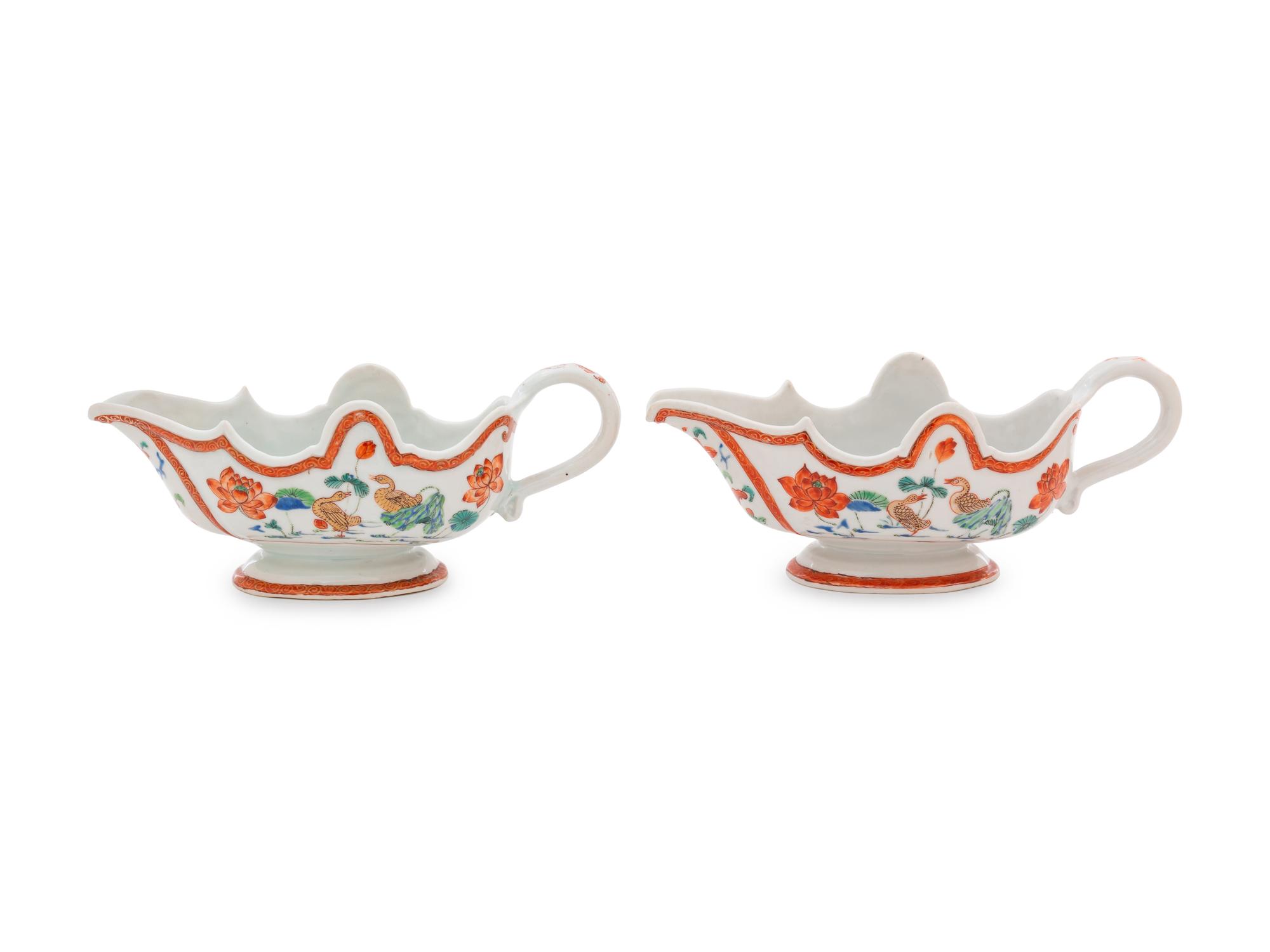 A Pair of Chinese Export Famille Verte Porcelain Sauce Boats