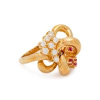 YELLOW GOLD, DIAMOND AND RUBY RING