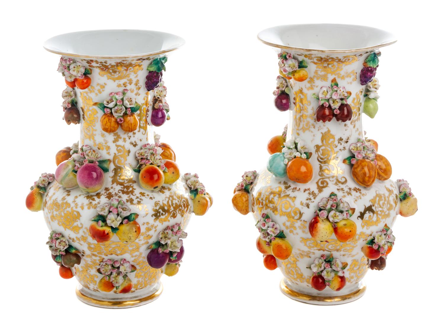 A Pair of Continental Porcelain Vases Height 11 3/4 inches. — 19TH CENTURY