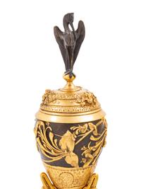 A Pair of French Neoclassical Gilt and Patinated Bronze Urn Ornaments