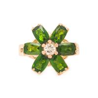 Chrome Diopside, Diamond, and Yellow Gold Flower Ring