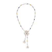 Multi Color Sapphire and Diamond Clover Lavalier Necklace