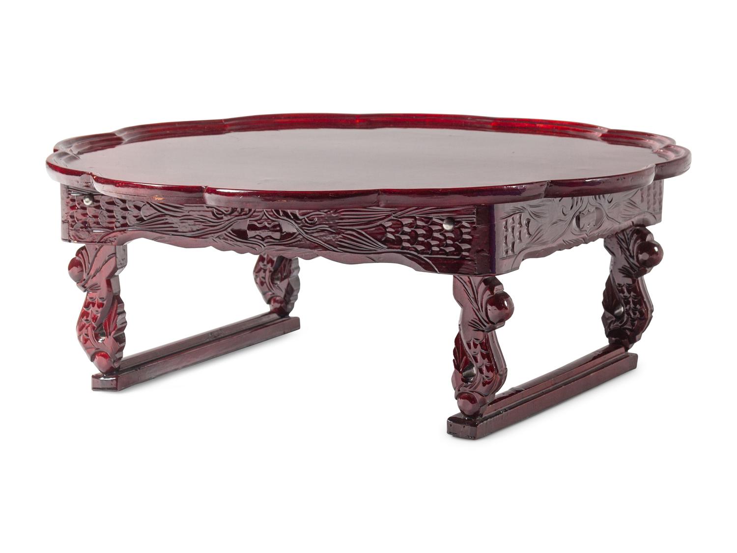 A Korean Carved Wood Flori-Form Tray