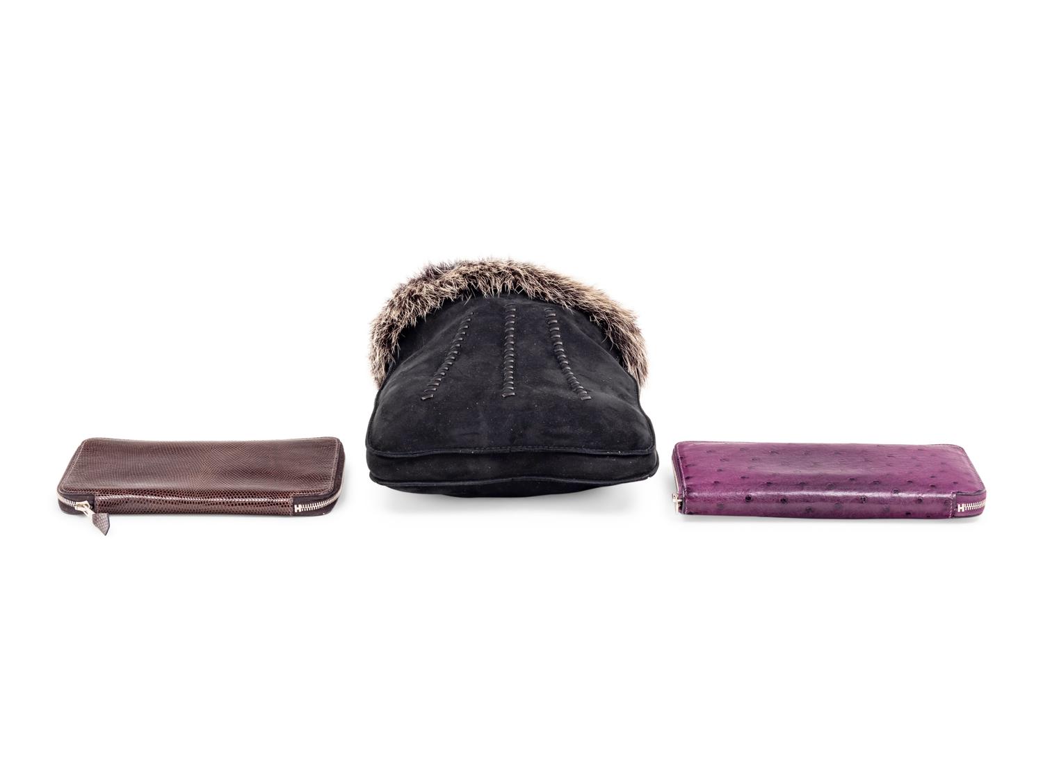 Three Hermès Pieces: One Suede and Fur Trimmed Bag and Two Wallets, 2007- 2010